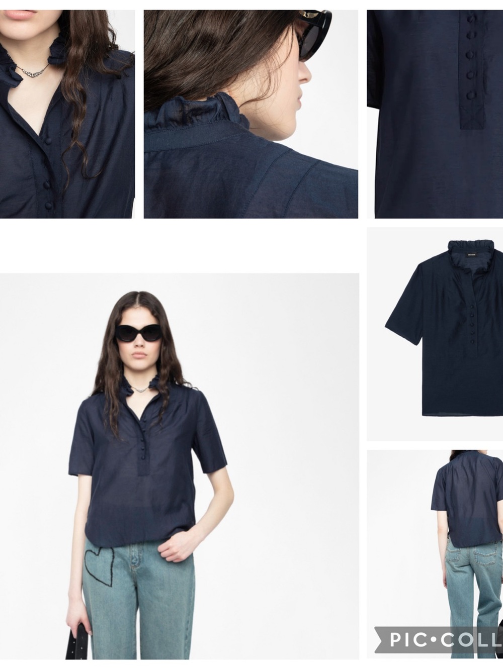 Zadig & Voltaire Navy Short-Sleeve Ruffled Collar Top (TOPHER TOMBOY)